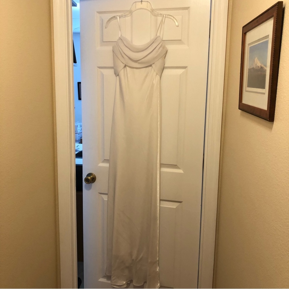 White spaghetti strap formal gown